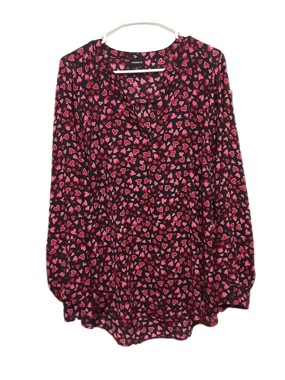 Torrid Heart Print Draped Blouse Womens 1X